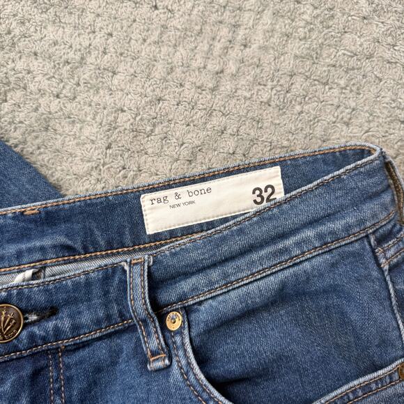 $268 Rag & Bone Harlow Mid-Rise Ankle Raw Hem Straight Jeans Womens 32 Blue - Picture 4 of 7